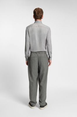 Camisa slim fit de franela el&aacute;stica t&eacute;cnica cepillada, Plata