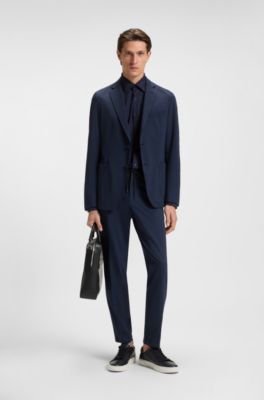 Slim-fit shirt in brushed performance-stretch flannel, Dark Blue
