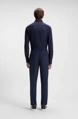 Camisa slim fit de franela el&aacute;stica t&eacute;cnica cepillada, Azul oscuro