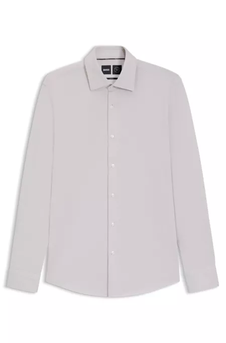 Patterned slim-fit shirt in cotton-blend jersey