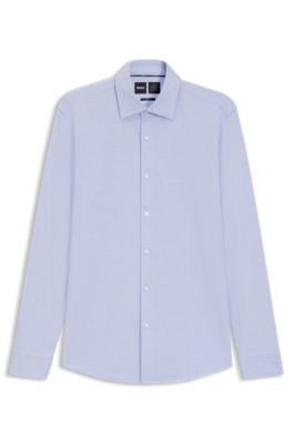 Camisa slim fit en punto de algod&oacute;n con dibujo, Celeste