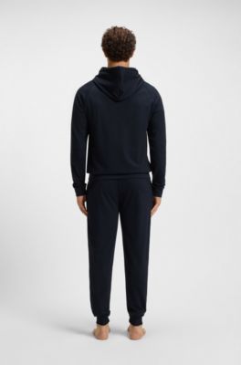 Cotton-terry jacket with stripe and logo, Dark Blue