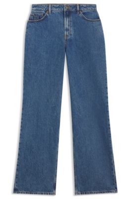 Jeans de pernera ancha en denim azul con logo apilado, Azul oscuro
