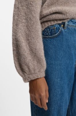Jeans de pernera ancha en denim azul con logo apilado, Azul oscuro