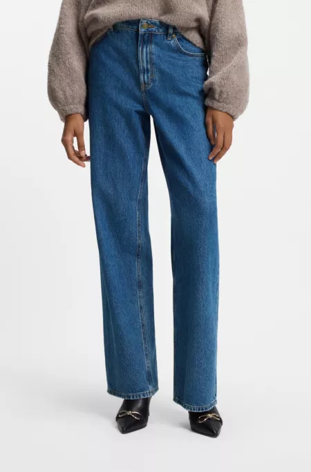 Blue wide-leg jeans in rigid denim