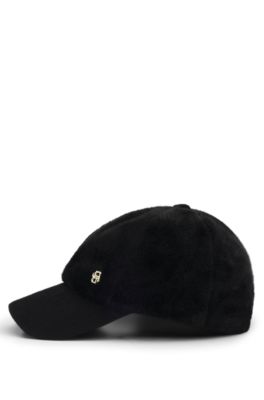 Gorra de imitaci&oacute;n de piel con visera de lana y seda, Negro