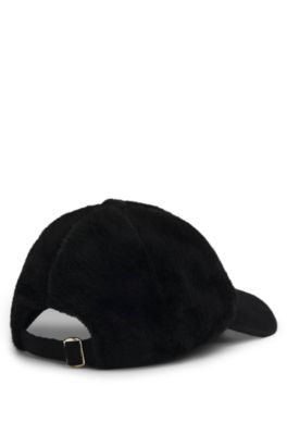 Gorra de imitaci&oacute;n de piel con visera de lana y seda, Negro
