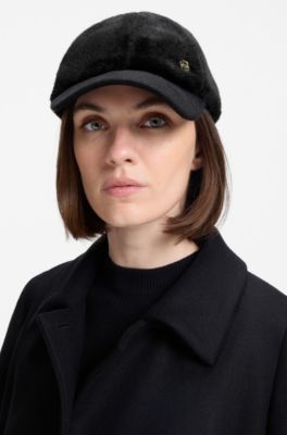 Gorra de imitaci&oacute;n de piel con visera de lana y seda, Negro