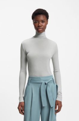 Jersey top with high neckline, Silver