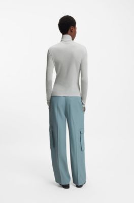 Jersey top with high neckline, Silver