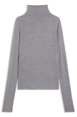 Top de cuello alto en punto suave, Gris claro