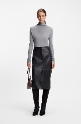 Top de cuello alto en punto suave, Gris claro