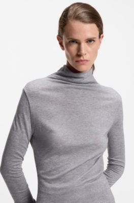 Top de cuello alto en punto suave, Gris claro