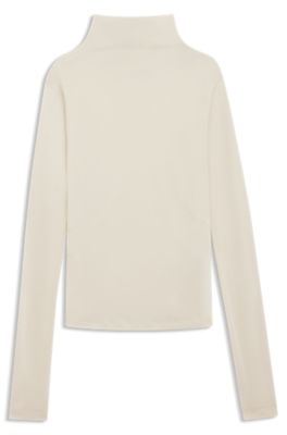 Top de cuello alto en punto suave, Blanco