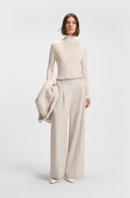 Jersey top with high neckline, White