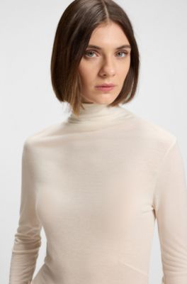 Jersey top with high neckline, White