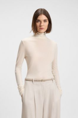 Jersey top with high neckline, White