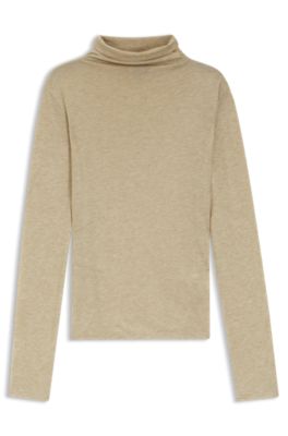 Jersey top with high neckline, Light Beige