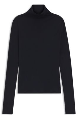 Jersey top with high neckline, Dark Blue