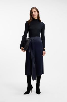 Jersey top with high neckline, Dark Blue