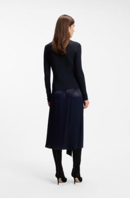 Jersey top with high neckline, Dark Blue