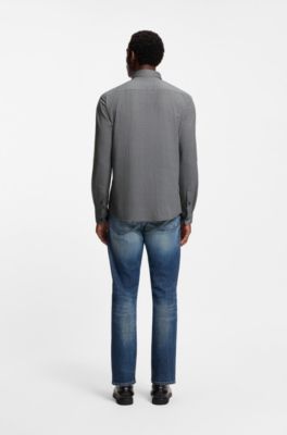 Camisa slim fit en tejido flexible estampado, Negro