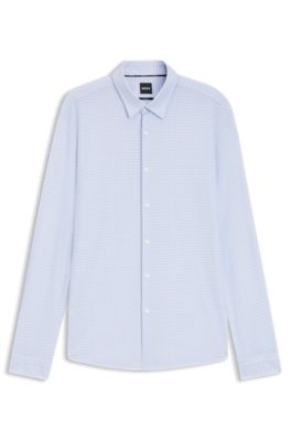 Printed slim-fit shirt in flex-weave fabric, Light Blue