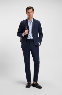 Camisa slim fit en tejido flexible estampado, Celeste