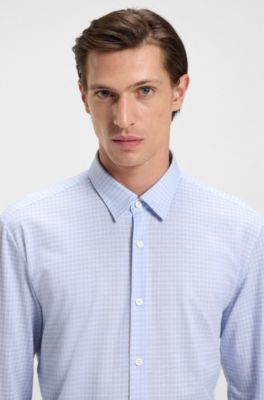 Printed slim-fit shirt in flex-weave fabric, Light Blue
