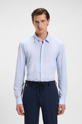 Printed slim-fit shirt in flex-weave fabric, Light Blue