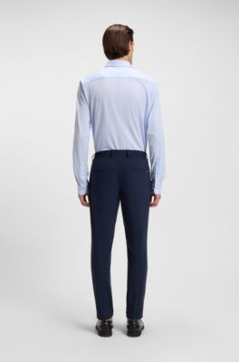 Printed slim-fit shirt in flex-weave fabric, Light Blue