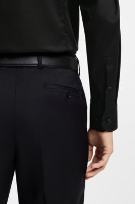 Chemise Slim en popeline de coton facile &agrave; repasser, Noir