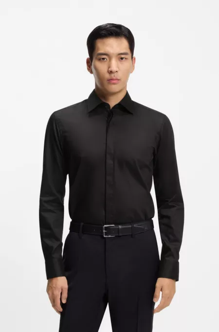 Easy-iron slim-fit shirt in cotton poplin
