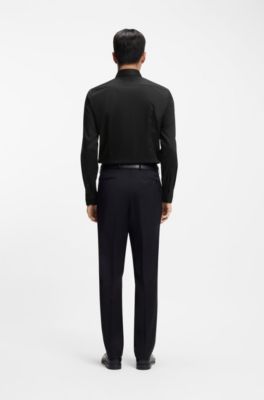 Chemise Slim en popeline de coton facile &agrave; repasser, Noir