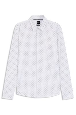 Camisa slim fit en punto t&eacute;cnico el&aacute;stico estampado, Blanco