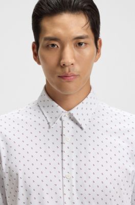 Camisa slim fit en punto t&eacute;cnico el&aacute;stico estampado, Blanco