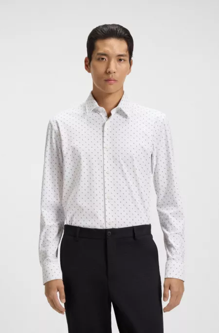 Printed slim-fit shirt in performance-stretch jersey