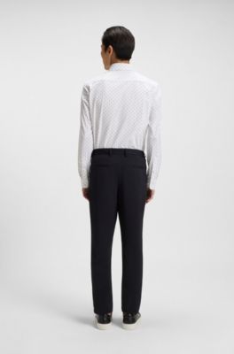 Camisa slim fit en punto t&eacute;cnico el&aacute;stico estampado, Blanco