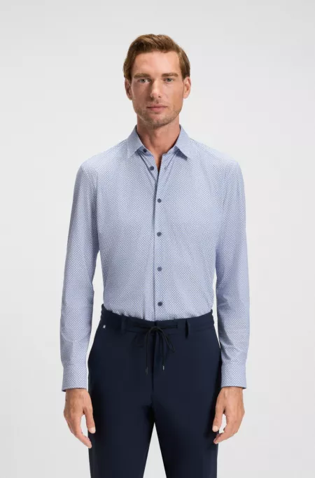 Printed slim-fit shirt in performance-stretch jersey