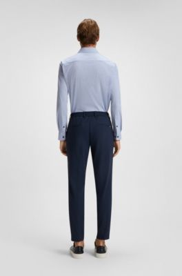 Camisa slim fit en punto t&eacute;cnico el&aacute;stico estampado, Celeste