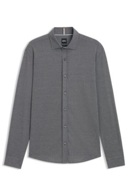 Slim-fit shirt in cotton-blend jacquard, Dark Blue