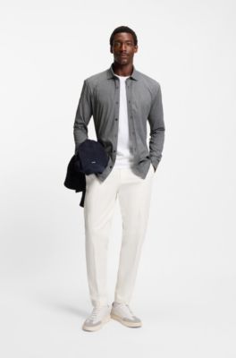 Slim-fit shirt in cotton-blend jacquard, Dark Blue