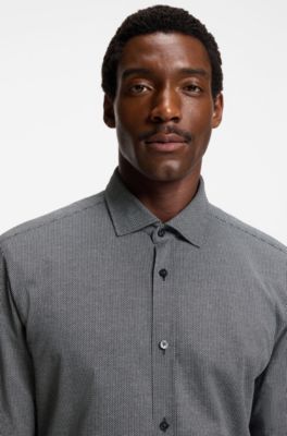 Camisa slim fit en tejido jacquard de algod&oacute;n, Azul oscuro