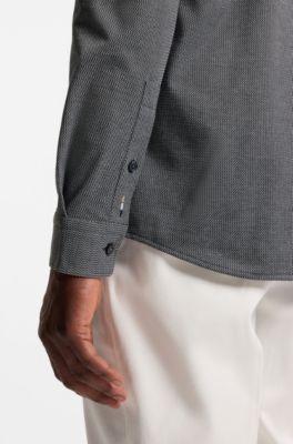 Slim-fit shirt in cotton-blend jacquard, Dark Blue