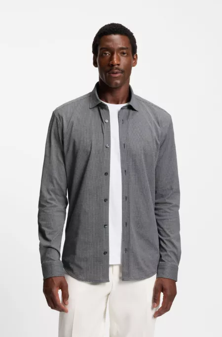 Slim-fit shirt in cotton-blend jacquard