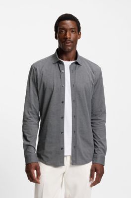 Slim-fit shirt in cotton-blend jacquard, Dark Blue