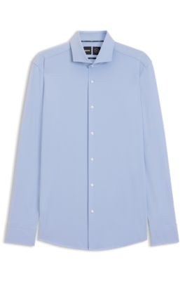 Camisa slim fit en punto t&eacute;cnico el&aacute;stico con estructura, Azul