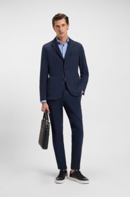 Slim-fit shirt in structured performance-stretch jersey, Blue