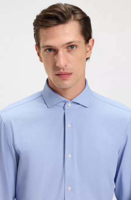 Slim-fit shirt in structured performance-stretch jersey