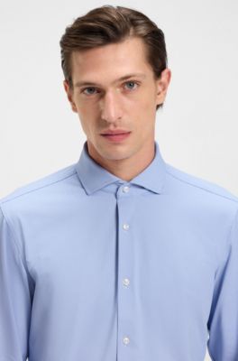 Slim-fit shirt in structured performance-stretch jersey, Blue